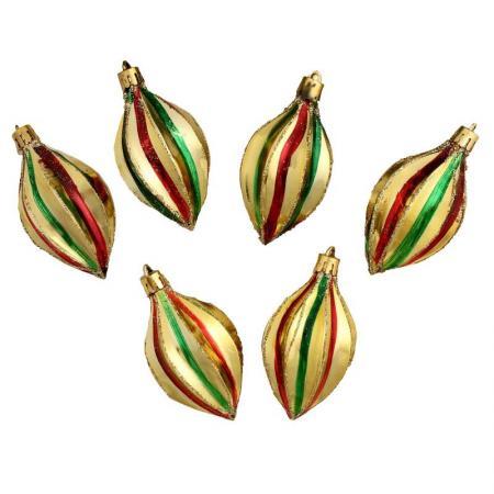 Набор елочных игрушек Полосатая сосулька пластик разноцветные (высота 8 см, 6 штук в упаковке)